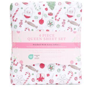 ENVOGUE Holiday Christmas Cookies And Candies QUEEN 4 pc Sheet Set New